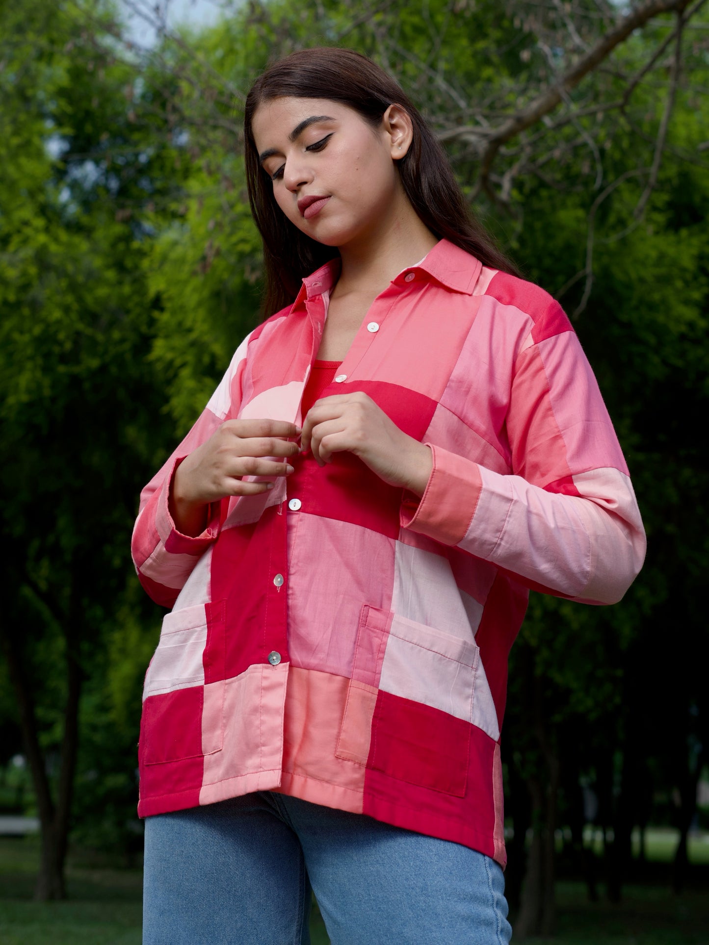 Pink Patchwork Shacket