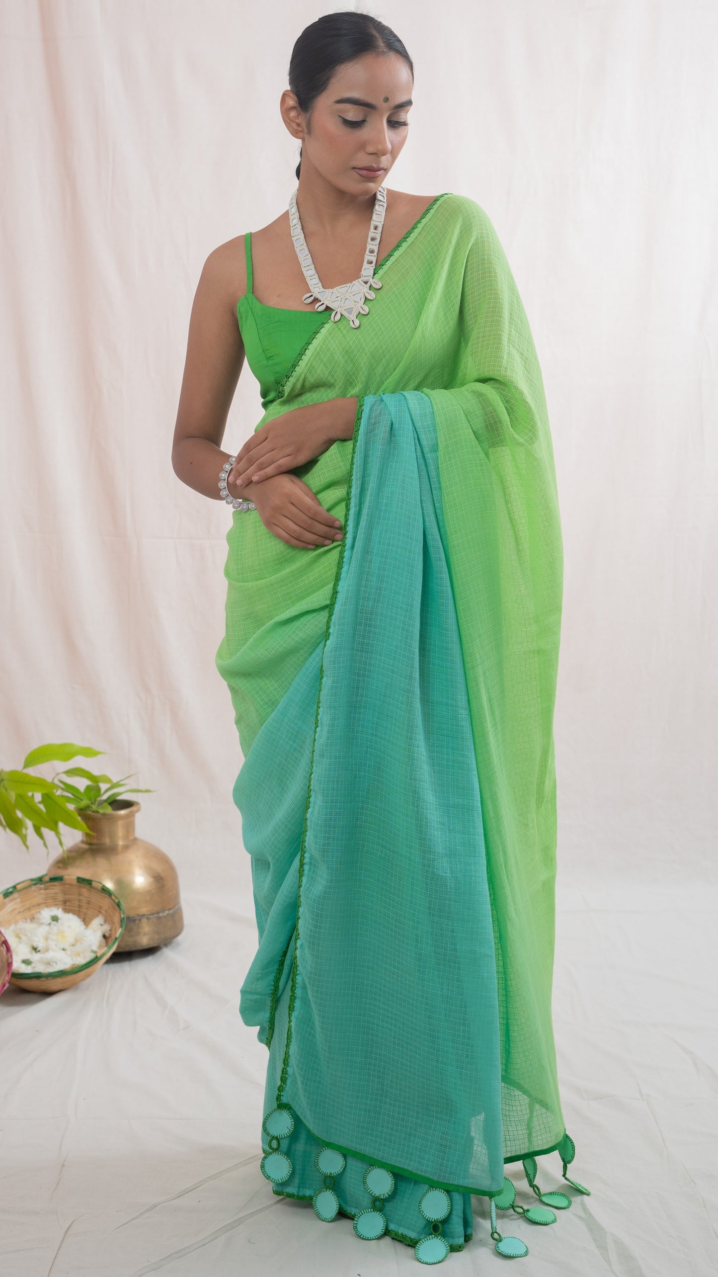 Green मल्लिका (Malika) Saree